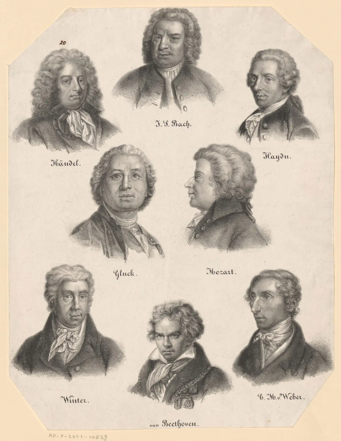 Auf dieser Komponistentafel aus dem 19. Jahrhundert rangiert Haydn über Mozart. Ganz unten: Beethoven.
